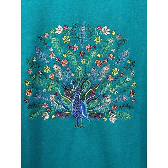 King Universal Peacock Sweatshirt Womens XL Blue Embroidered Y2K Floral Retro - Picture 5 of 7